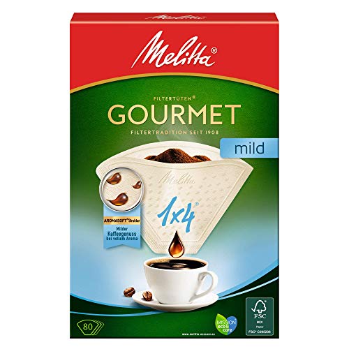 Melitta Gourmet Filtertüten 1x4, Mild, Aromasoft Struktur, Naturbraun, 80...