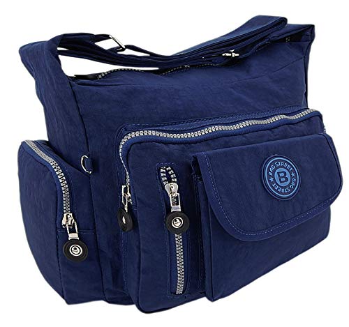 Wasserabwesende hochwertige Leichtgewichtige Damen-Handtasche Umhängetasche aus Crinkle Nylon (Marineblau)