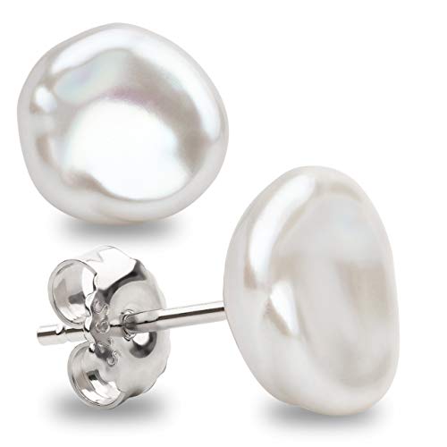 Damen Perlen Ohrringe aus Zucht Keshi-Perlen in Weiß und...