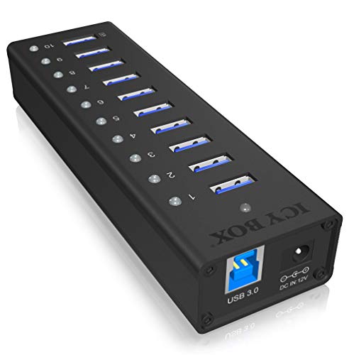 ICY BOX IB-AC6110 10-fach USB 3.0 Hub mit Netzteil...