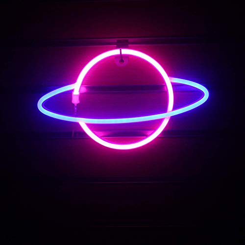 HighHerz® Neon Sign Blue & Rosa Planet LED Schild...