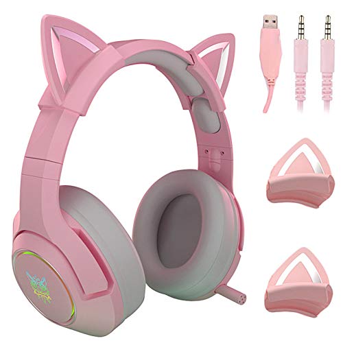 Yilin Gaming-Headset Pink, Niedliches Katzenohr-Headset Mit Mikrofon, Rauschunterdrückungs-Headset Mit...