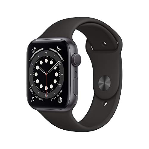Apple Watch Series 6 (GPS, 44 mm) Aluminiumgehäuse Space Grau, Sportarmband Schwarz
