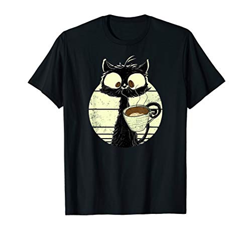 Kaffeekatze Süße Retro Vintage Katze Sonnenuntergang Katzen T-Shirt