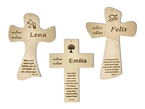Taufkreuz mit Taufspruch personalisiert,Namen,Datum,Kinderkreuz aus Holz, individuelles Geschenk zur...