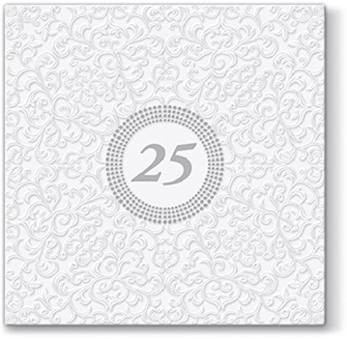 20 Servietten Symbol 25 weiß/silber/Silberhochzeit/Geburtstag 33x33cm