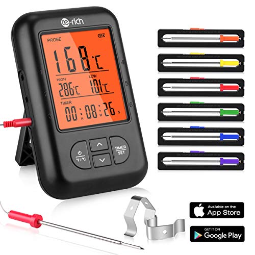 Te-Rich Bratenthermometer Bluetooth Grill Thermometer Digital Funk Küchenthermometer Wireless...
