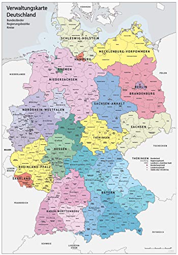 XXL DIN B1 (1000 x 700 mm) Verwaltungskarte Deutschland...