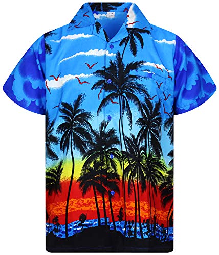 V.H.O. Funky Hawaiihemd, Kurzarm, Beach, blau, XL