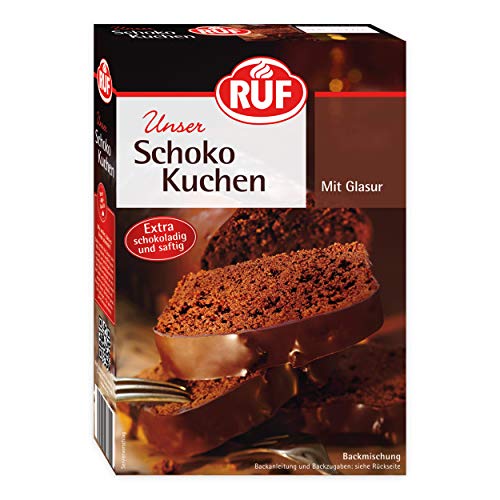 RUF Schokoladen-Kuchen Backmischung mit Kakao-Glasur extra schokoladig und saftig,...