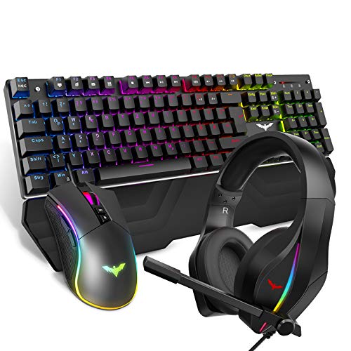 havit Mechanische Gaming Tastatur Maus Headset Set, RGB QWERTZ...