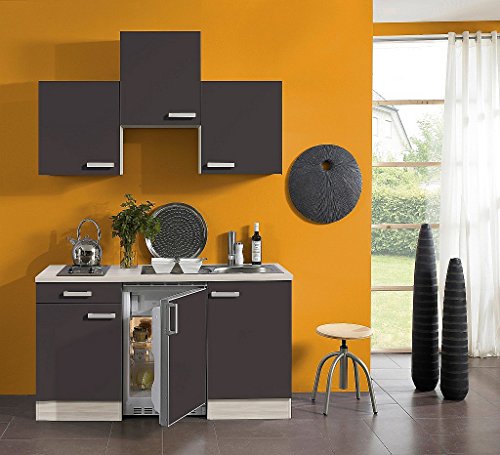 idealShopping Singelküche mit Elektrogeräten Faro in anthrazit 150 cm...