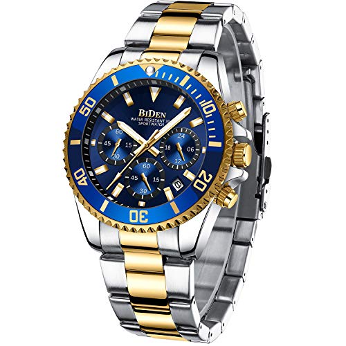 Herren Uhr Männer Chronographen Gold Edelstahl Wasserdicht Designer Armbanduhr...