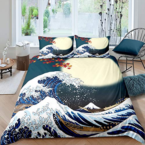 Loussiesd Japanisches Hokusai Muster Bett Set Exotisches Bettbezug Set...