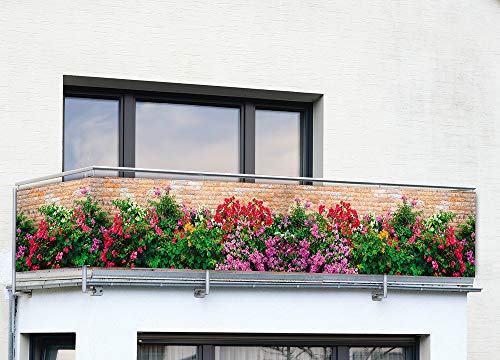 WENKO Sichtschutz Mauer-Blumen, Polyethylen, 85 x 500 cm, Mehrfarbig