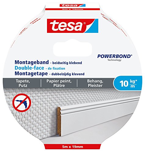 tesa Montageband für Tapeten und Putz, 5m x 19mm