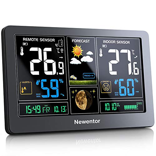 Newentor Wetterstation mit Außensensor Funk Multifunktionale Funkwetterstation Thermometer Hygrometer...