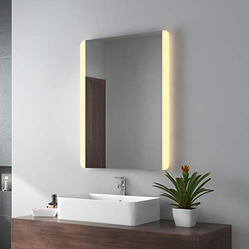 EMKE LED Badspiegel 80x60cm Badezimmerspiegel mit Beleuchtung Warmweissen Lichtspiegel...