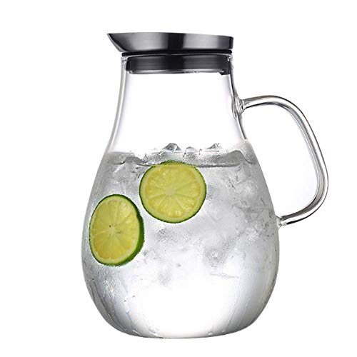 NNDQ 2,5-Liter-Glaskrug mit Deckel, Wasserkaraffe, Aufsatztresor - hitzebeständiges Borosilikat-,...