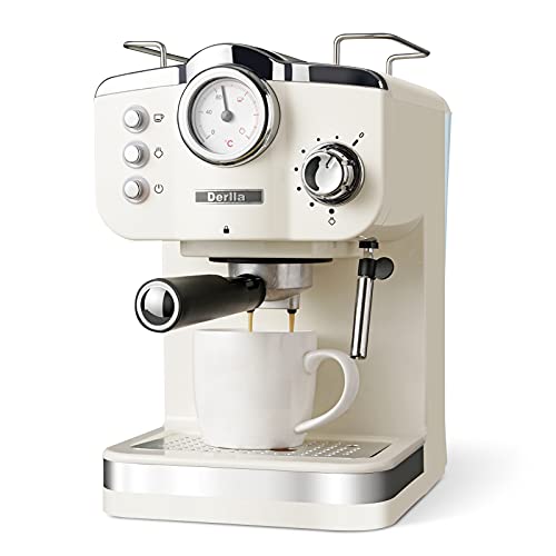 Derlla Retro-Kaffeemaschine, Espresso-Siebträgermaschine - 20 Bar, Espressomaschine, Cappuccino, Latte...