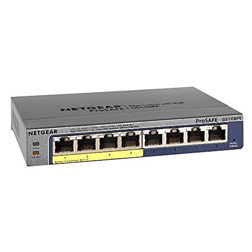 NETGEAR GS108PE Switch 8 Port Gigabit Ethernet LAN Plus...