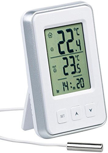 PEARL Raumthermometer: Digitales Innen- und Außen-Thermometer mit Uhrzeit und...