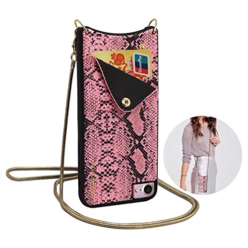 Qianyou Schutzhülle für iPhone mit Kartenfächern, Schlangenleder, Leder, rose,...