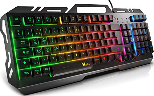 Gaming Tastatur, WisFox Bunte Rainbow LED Hintergrundbeleuchtete Gamer Keyboard,...