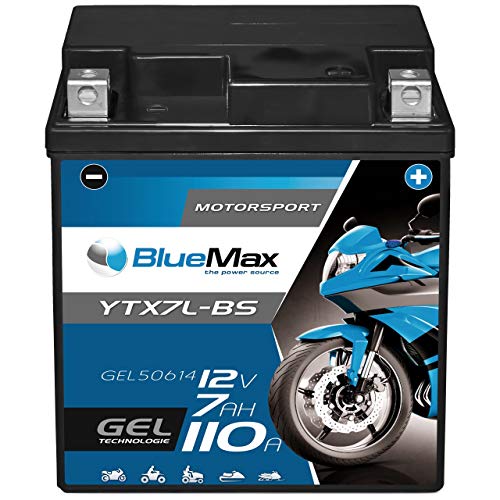 BlueMax YTX7L-BS Motorradbatterie GEL 12V 7Ah CTX7L-BS Batterie Roller...