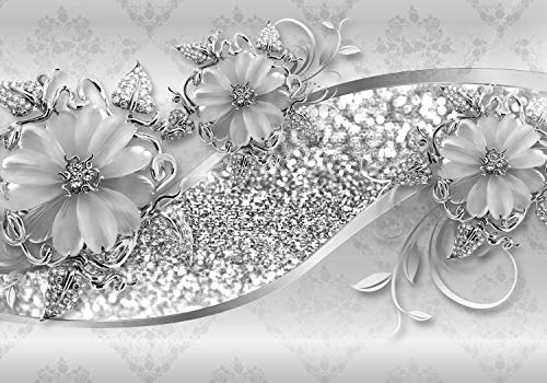 wandmotiv24 Fototapete grau Blumen Diamanten, XXL 400 x 280...