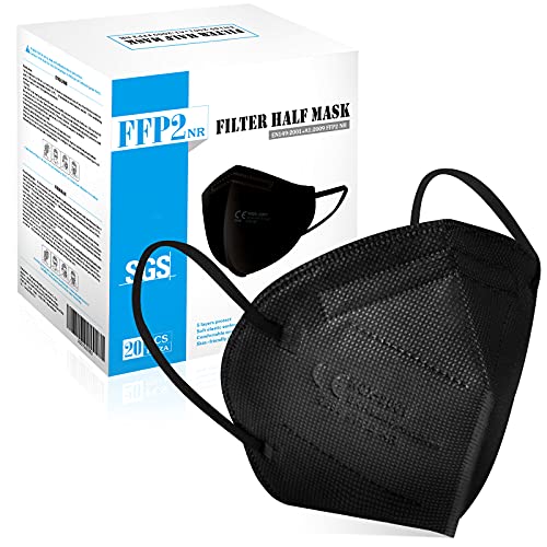 GDNQX 20 Stück FFP2 Maske Schwarz, 5-lagige Atmungsaktiv Atemschutzmaske...