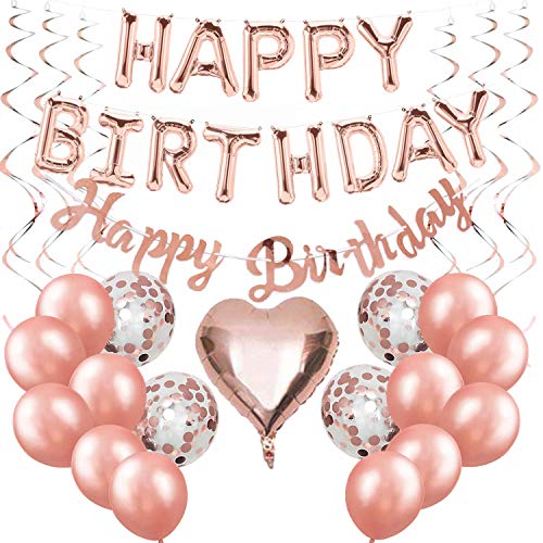 Happy Birthday Ballon Rose Gold Girlande Geburtstagsdeko Mädchen Folienballons...